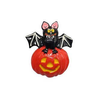 Vintage Painted Halloween Bat Pumpkin Brooch Pin